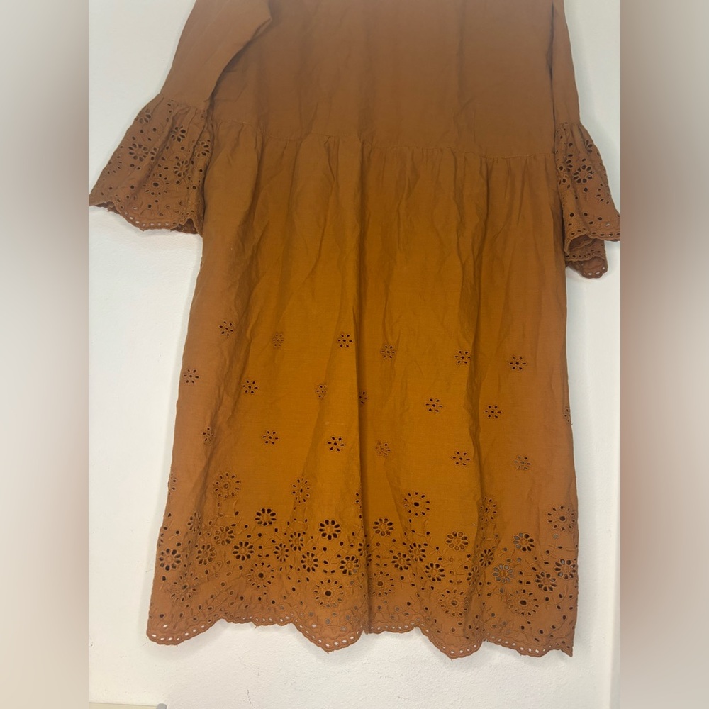 WORLD MARKET LONG LINED BURNT ORANGE EMBROIDERED OPEN FRONT CARDIGAN SZ L/XL - Picture 6 of 8